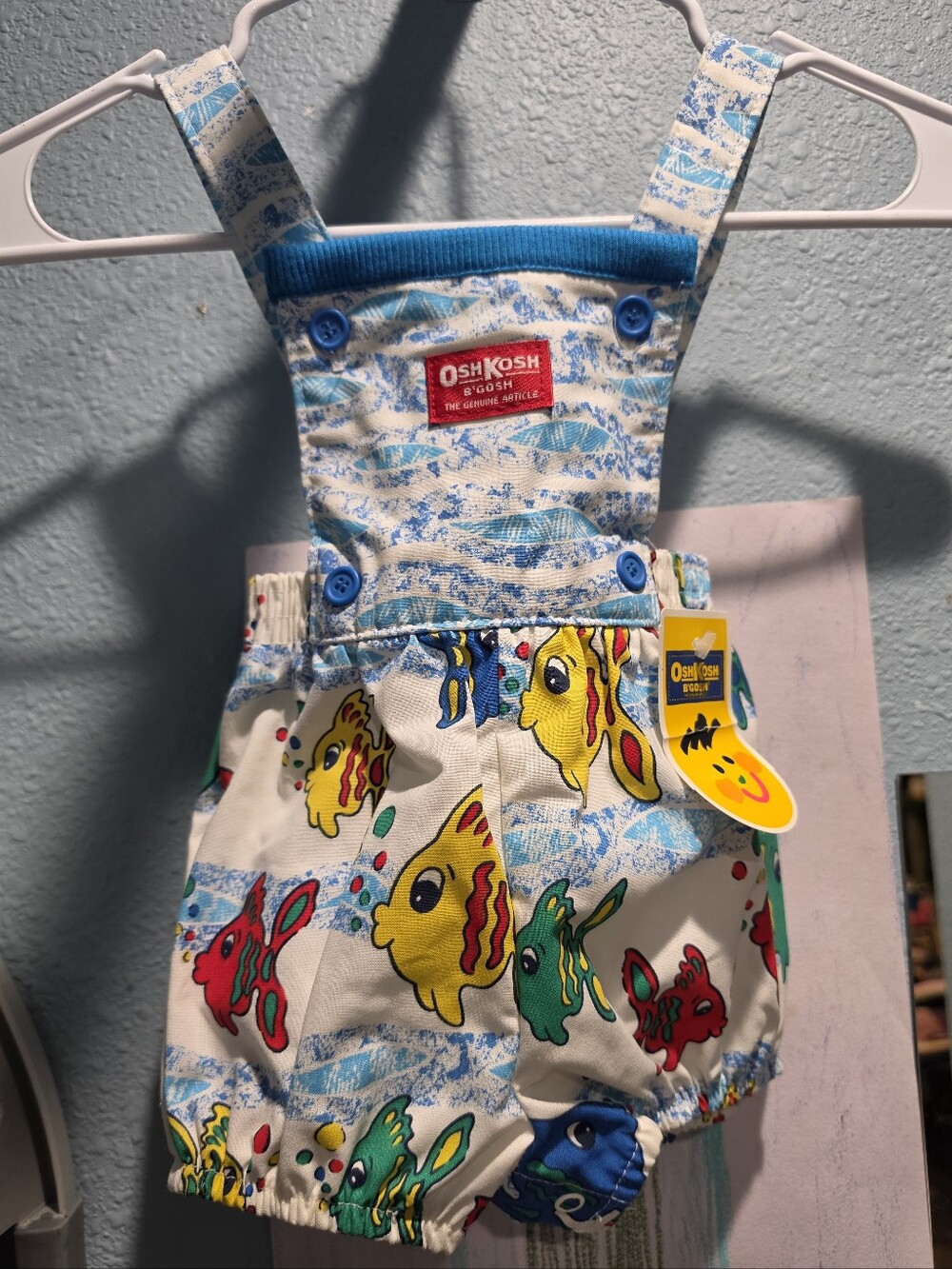 Nwt Vintage New With Tags Osh Kosh B'gosh Primary Fish Overalls 12 Month Usa